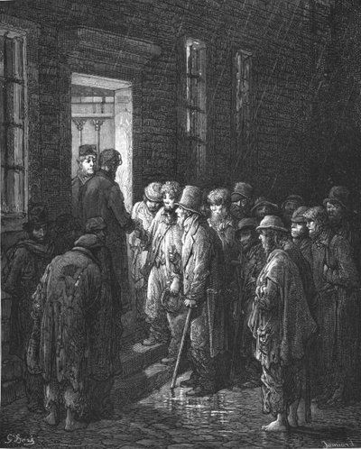 庇护所--申请接纳》，1872年。   作者 古斯塔夫·多尔（Gustave Dore）