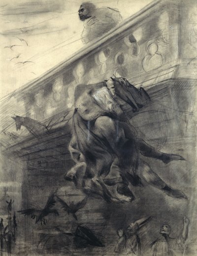 维克多·雨果（1802-85）的“巴黎圣母院”场景（铅笔和粉笔在纸上） 作者 古斯塔夫·多尔（Gustave Dore）