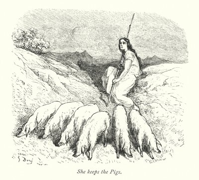 她养猪（雕刻） 作者 古斯塔夫·多尔（Gustave Dore）