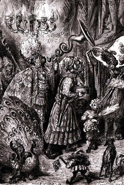 水手辛巴达（Sindbad）--一千零一夜（1001）的故事--古斯塔夫-多尔（Gustave Dore）的插图（细节）--麦克斯韦 1865 年版--第六次航行：前往塞兰迪布国王的宫廷 作者 古斯塔夫·多尔（Gustave Dore）