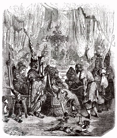 水手辛巴达（Sindbad）--一千零一个（1001）夜晚的故事--插图：古斯塔夫-多尔（Gustave Dore）--麦克斯韦 1865 年版--序言：一个穷乞丐（Hinbad）来到年富力强的辛巴达面前。后者将讲述他的冒险经历 作者 古斯塔夫·多尔（Gustave Dore）