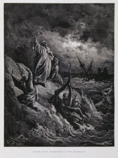 圣保罗在马耳他登陆，《多尔圣经》插图 作者 古斯塔夫·多尔（Gustave Dore）