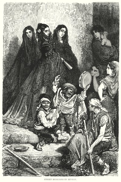 塞维利亚的街头音乐家（雕刻） 作者 古斯塔夫·多尔（Gustave Dore）