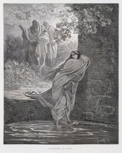浴池中的苏珊娜（但 13：1-26），插图来自《多尔圣经 作者 古斯塔夫·多尔（Gustave Dore）