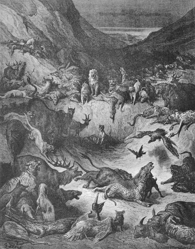 瘟疫堕落的动物，拉方丹寓言的插图 作者 古斯塔夫·多尔（Gustave Dore）