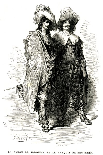 西戈纳克男爵和布鲁耶尔侯爵。古斯塔夫-多尔为 Theophile Gautier 的小说《Le capitaine Fracasse》绘制的插图，1863 年夏朋蒂埃版。 作者 古斯塔夫·多尔（Gustave Dore）