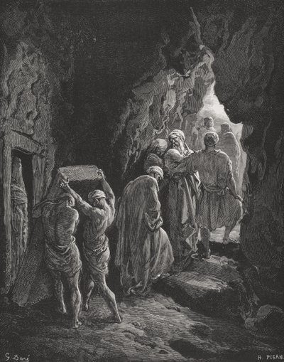 萨拉的葬礼，来自多尔的“圣经”的插图，由皮桑雕刻，1866年 作者 古斯塔夫·多尔（Gustave Dore）