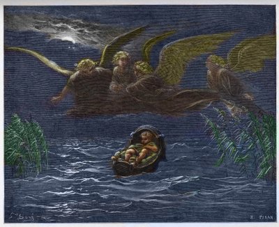 尼罗河上的儿童摩西被守护天使包围着 -- 作者 古斯塔夫·多尔（Gustave Dore）