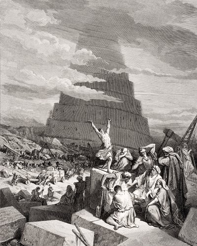 舌头的困惑，创世纪11：7-9，多尔的“圣经”中的插图，由毛兰雕刻，1866年（雕刻） 作者 古斯塔夫·多尔（Gustave Dore）