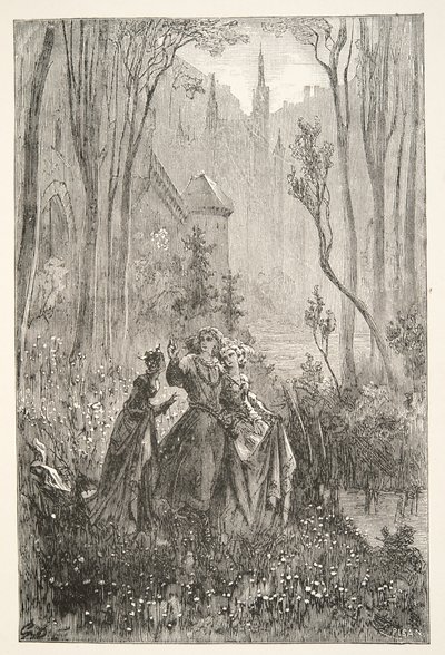 喷泉伯爵夫人和她的少女，来自查尔斯亨利汉森的亚瑟王日故事，pub.1898 作者 古斯塔夫·多尔（Gustave Dore）
