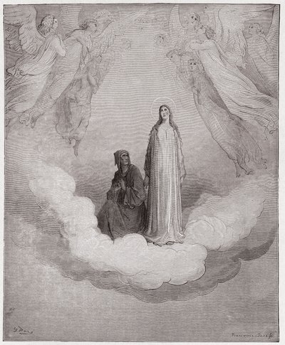 神曲》（La Divina Commedia, La Divine Comedie），《帕拉迪索》，第21节：第七圈中的受祝福的贝特丽丝--但丁-阿利吉耶里（1265-1321）--古斯塔夫-多尔（1832-1883）的插图。 作者 古斯塔夫·多尔（Gustave Dore）
