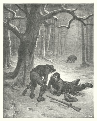 拉封丹寓言：熊和两个朋友（雕刻） 作者 古斯塔夫·多尔（Gustave Dore）