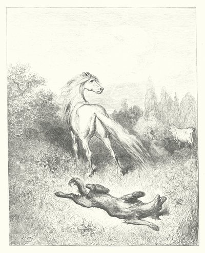 拉封丹寓言：马和狼（雕刻） 作者 古斯塔夫·多尔（Gustave Dore）