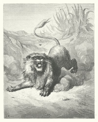 拉封丹寓言狮子和侏儒》（雕刻） 作者 古斯塔夫·多尔（Gustave Dore）