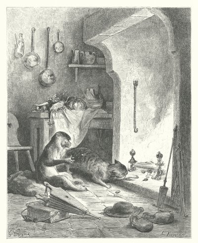 拉封丹寓言：猴子和猫（雕刻） 作者 古斯塔夫·多尔（Gustave Dore）