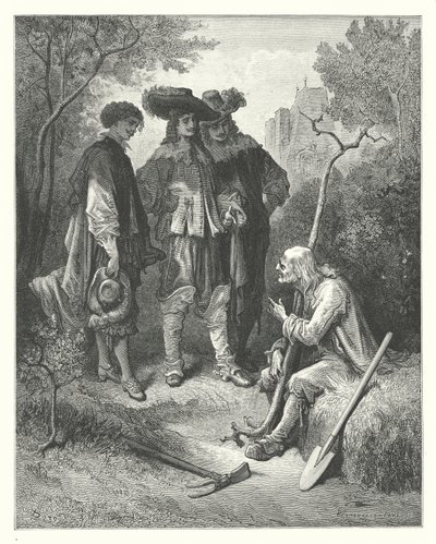 拉封丹寓言：老人与三个年轻人》（雕刻） 作者 古斯塔夫·多尔（Gustave Dore）