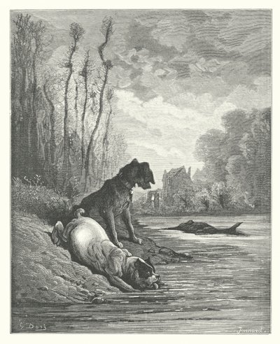 拉封丹寓言：两只狗和死驴子》（版画） 作者 古斯塔夫·多尔（Gustave Dore）