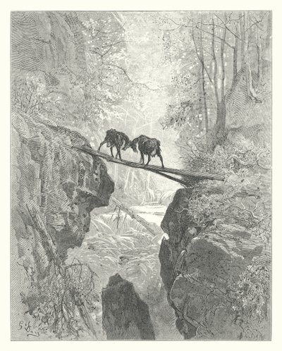 拉封丹寓言两只山羊》（雕刻） 作者 古斯塔夫·多尔（Gustave Dore）