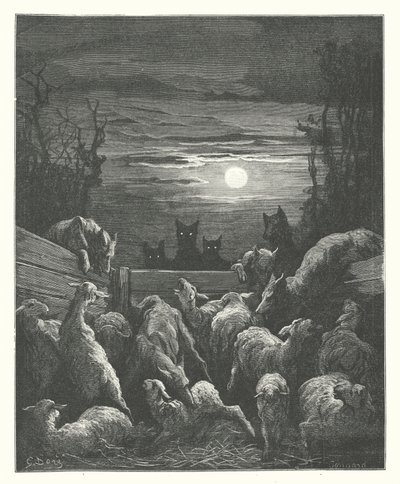 拉封丹寓言：狼和羊 (雕刻) 作者 古斯塔夫·多尔（Gustave Dore）