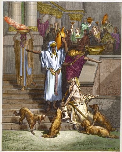 富人和乞丐拉撒路的寓言 - - 雕刻自古斯塔夫·多尔（Gustave Dore，1832-1883）的“The Dore Bible illustree” - 雕刻自“The Dore Bible””” 作者 古斯塔夫·多尔（Gustave Dore）
