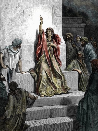女预言家德博拉（Prophetess Debora） 葛斯塔夫-多尔（Gustave Dore，1832-1883 年）1865 年《圣经》插图中的雕刻 私人收藏 作者 古斯塔夫·多尔（Gustave Dore）