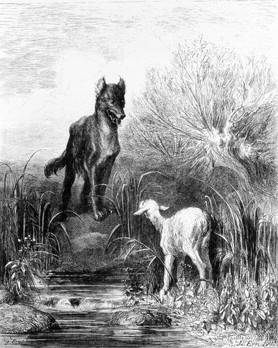 狼和羊 "寓言 "选自多雷的《拉封丹》。 作者 古斯塔夫·多尔（Gustave Dore）