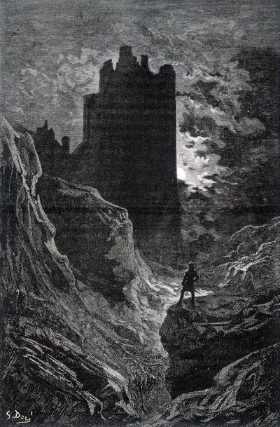恐惧的城堡 - 古斯塔夫·多雷（Gustave Doré）的恐惧插图，雕刻 作者 古斯塔夫·多尔（Gustave Dore）
