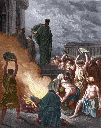 The prediction of St. Paul to Ephese. Jews who were engaged in exorcism burn the books. Illustration by Gustave Dore   1404372   zh       chinese Successfully Translated  Original: Under the horse chestnut tree 1898 Mary Cassatt Translat: Under the horse c 作者 古斯塔夫·多尔（Gustave Dore）