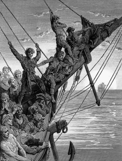 水手在远处看到一艘幽灵般的船，来自ST Coleridge的“The Rime of the Ancient Mariner”，由Harper und Brothers，纽约出版，1876年（木版画） 作者 古斯塔夫·多尔（Gustave Dore）
