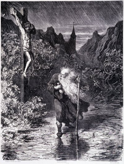 流浪的犹太人在髑髅地附近经过--载于古斯塔夫-多雷的《流浪犹太人的传说》，图画书屋 作者 古斯塔夫·多尔（Gustave Dore）