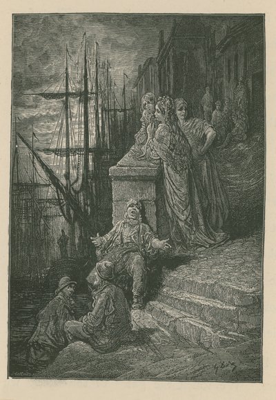 沃特曼的家人在泰晤士河畔的一段台阶上 作者 古斯塔夫·多尔（Gustave Dore）