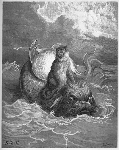 猴子和海豚-摘自Jean de La Fontaine的“寓言” 作者 古斯塔夫·多尔（Gustave Dore）