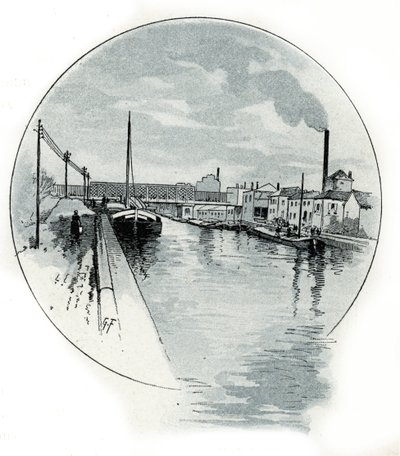 巴黎奥尔克运河上的瓦兹码头风景图 古斯塔夫-弗拉庞（1849-1923 年）在圣茹尔绘制的图画 作者 Gustave Fraipont