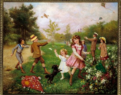 The Butterfly Hunt. Painting by Gustave Francois Lasellaz (1848-1910) 作者 古斯塔夫·弗朗索瓦·拉斯拉兹（Gustave Francois Lasellaz）