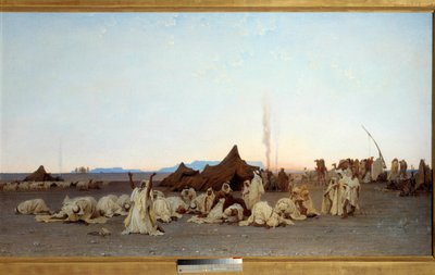 在撒哈拉沙漠细节的晚间祈祷。 Gustave Achille Guillaumet (1840-1887) 1863 年作画。 1,3x2,8 m。 巴黎，奥赛博物馆 - 撒哈拉沙漠的晚祷。 细节。 Gustave Achille Guillaumet (1840-1887) 的绘画 作者 Gustave Guillaumet