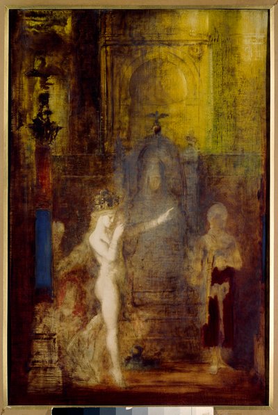 Salome dancing in front of Herode Salome dances in the banquet hall of Herode. Herode sitting on a high throne is fascinated by the beauty of the magician. Painting by Gustave Moreau (1826-1898) 作者 古斯塔夫·莫罗（Gustave Moreau）