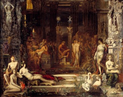Thespius 国王 Thespios 的女儿们有五十个女儿，他想将她们与居于中心的代表赫拉克勒斯 (Hercules) 联合起来，以便她们都生下他的孩子。 古斯塔夫·莫罗 (1826-1898) 的画作 2,5x2,5 m 巴黎，古斯塔夫博物馆 更多 作者 古斯塔夫·莫罗（Gustave Moreau）
