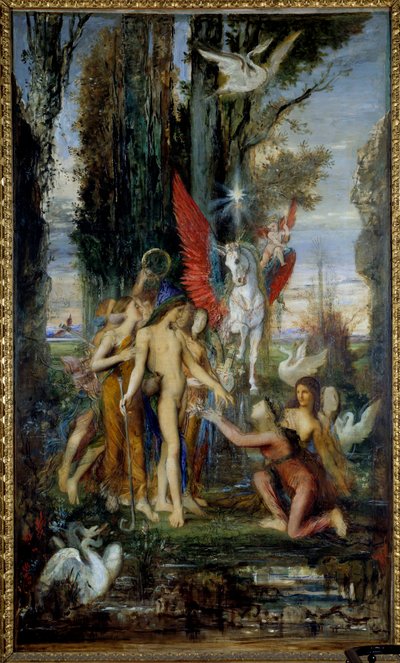希腊诗人赫西奥德（公元前 8 世纪）和缪斯女神画作 Gustave Moreau（1826-1898）19 世纪，263 x 155 cm 巴黎，Musee Gustave Moreau 作者 古斯塔夫·莫罗（Gustave Moreau）