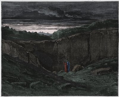 Inferno，Canto 3：Virgil和Dante在地狱之门，插图来自Dante Alighieri的神曲，1885年（数字彩色雕刻） 作者 古斯塔夫之后多尔