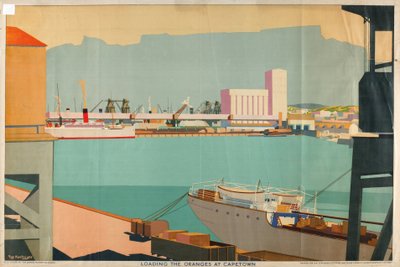 在开普敦装载橘子，选自 "来自南非的夏日橘子 "系列（彩色石版画） 作者 盖伊·科特赖特