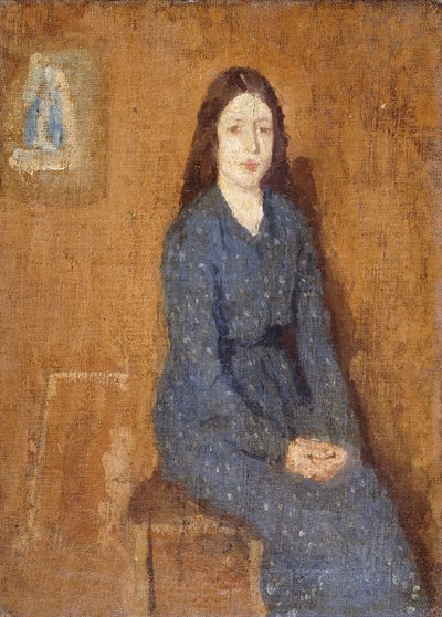 1914-15年，一个穿着斑点蓝色连衣裙的坐着的女孩 作者 格温·约翰