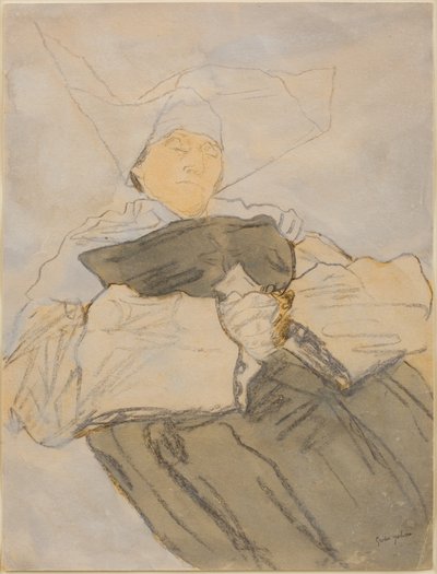 睡姑，约 1916-18 年（炭笔、水彩和水粉画） 作者 格温·约翰