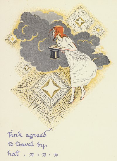 彼得-潘与温迪：小叮当同意戴帽子旅行（彩色石版画） 作者 格温妮德·哈德森（Gwynedd M.Hudson）