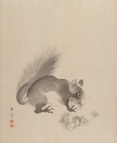 松鼠吃栗子，1887-92。 作者 川端玉章
