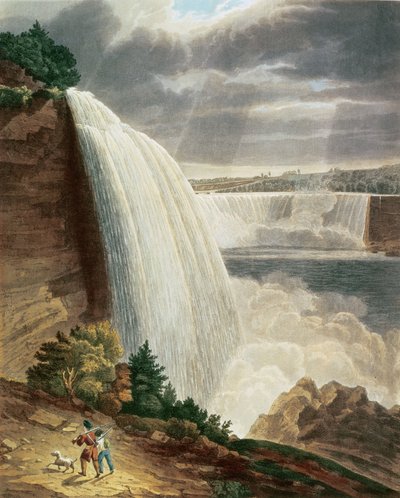尼亚加拉大瀑布（Niagara Falls）是美国从楼梯脚下坠落的一部分，由J. Hill，酒吧雕刻而成。由HLMegarcy（彩色雕刻） 作者 班尼特