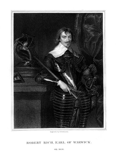 罗伯特·里奇（Robert Rich），沃里克第二任伯爵，英国殖民地行政官，1827年 作者 鲁宾逊