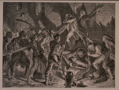 1792年9月监狱中的大屠杀，由Jean-Baptiste Charles Carbonneau刻（1815年） 作者 夏勒（H. de la Charlerie）