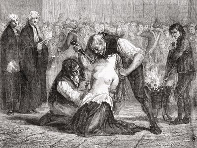 由Meyer-Heine雕刻的德拉莫特夫人的酷刑，来自Louis Blanc的“Histoire de la Revolution Francaise”（1811-82） 作者 夏勒（H. de la Charlerie）