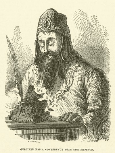 Gulliver has a conference with the Emperor (engraving) 作者 继 Hablot Knight Browne 之后