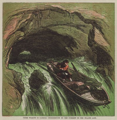 Peter Wilkins is carried underground by the current to the Inland Lake (colour litho) 作者 继 Hablot Knight Browne 之后